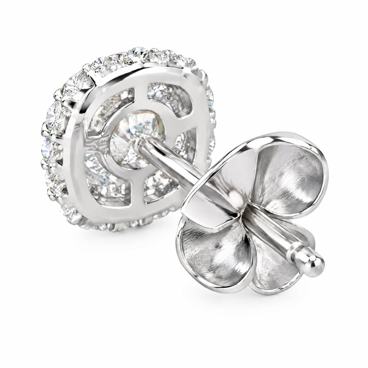 Back of a halo stud showing the post and butterfly back
