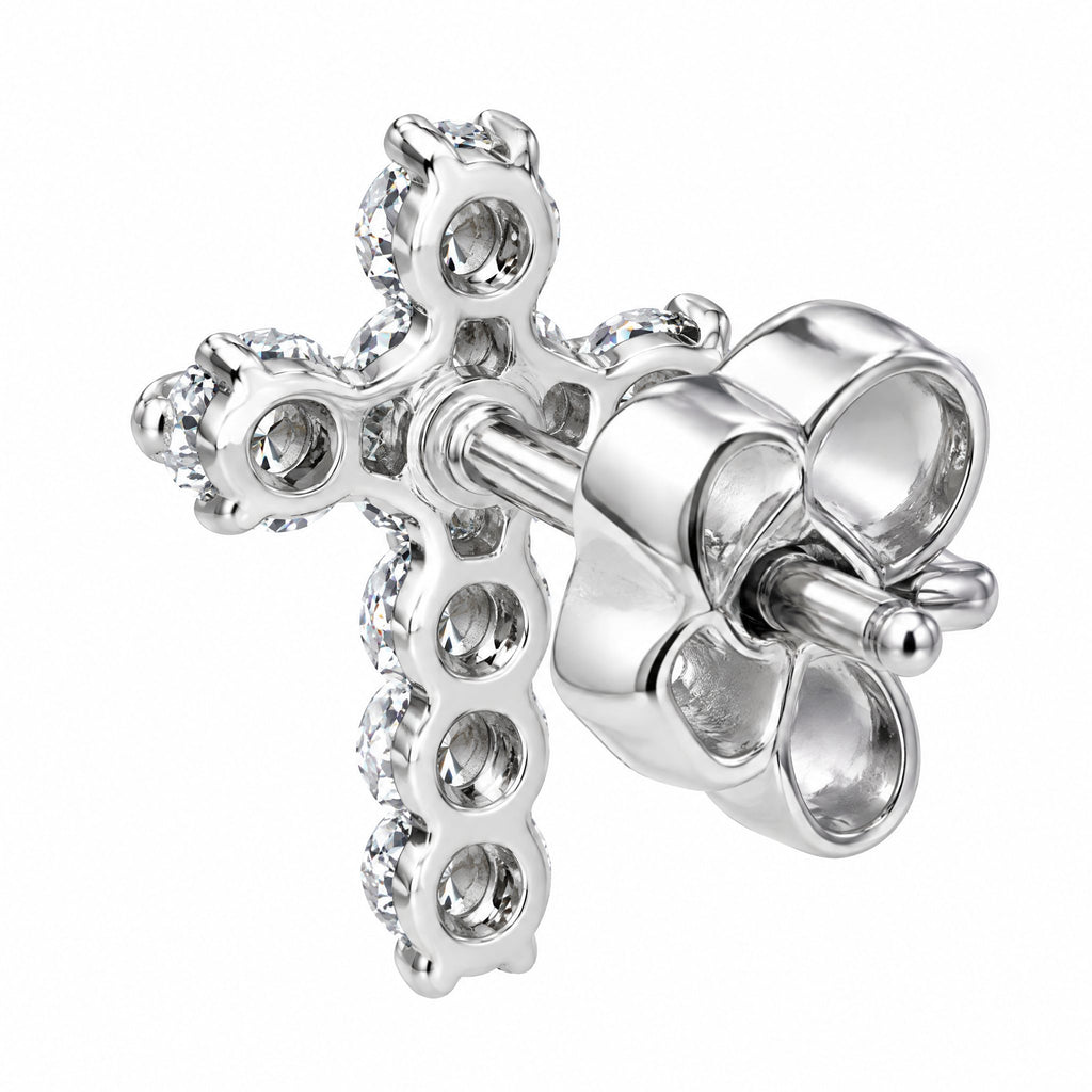 Back of a cross stud showing the post and butterfly back