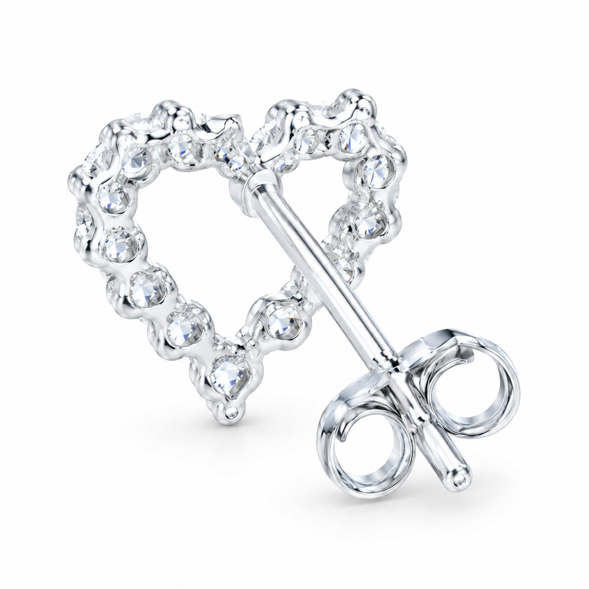 Back of a heart outline stud showing the post and butterfly back