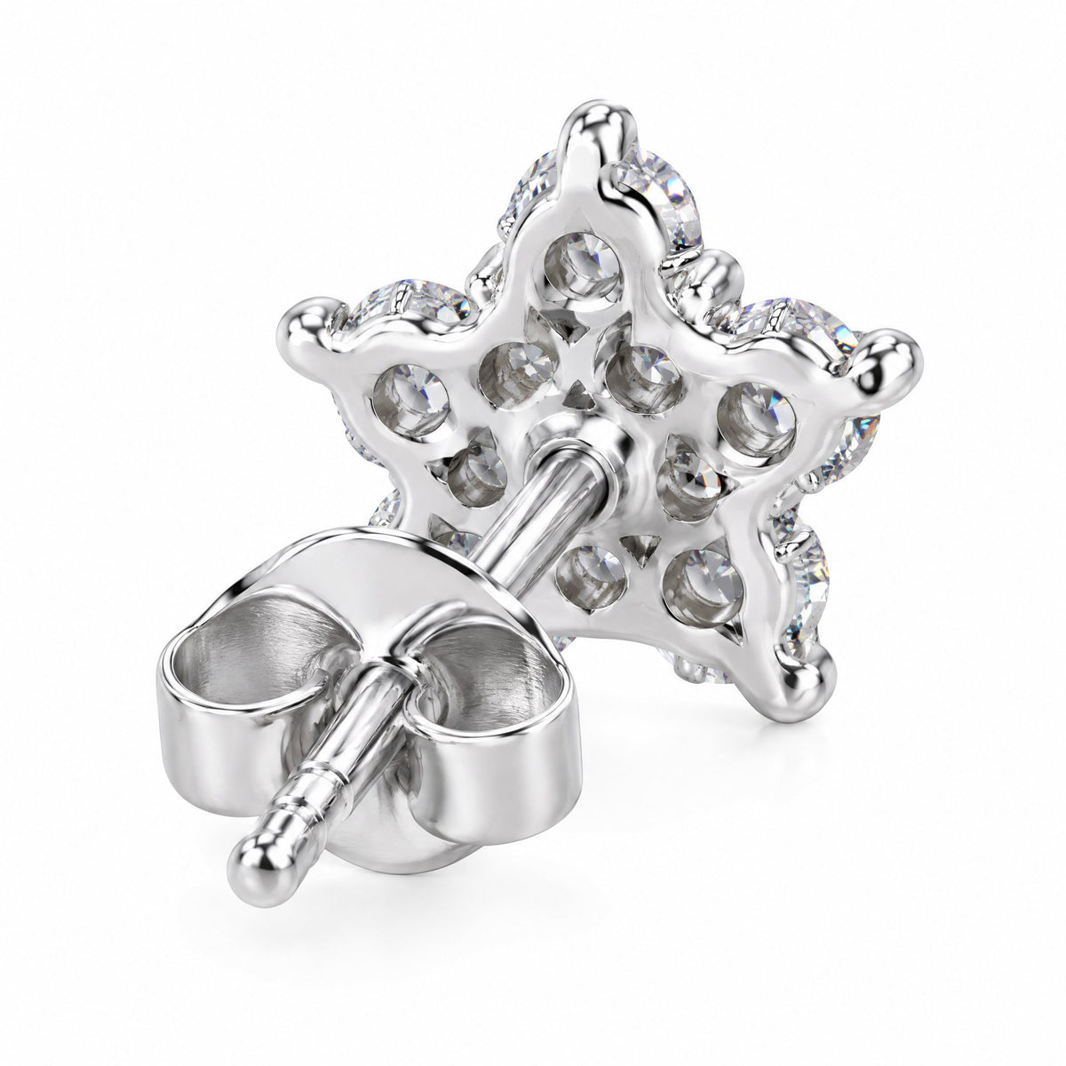 Back of a star cluster stud showing the post and butterfly back
