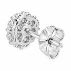 Back of a round cluster stud showing the setting and butterfly back