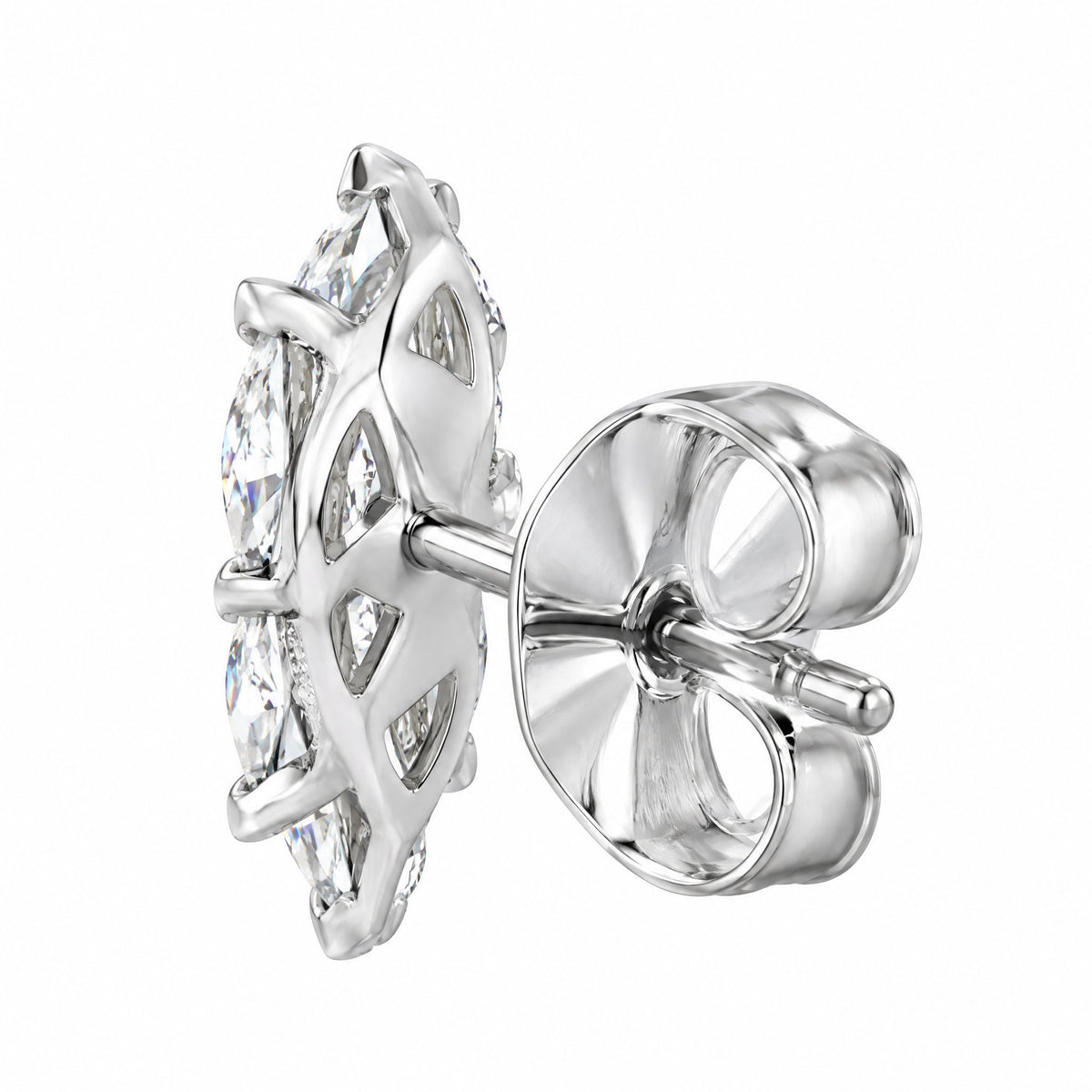 Back of a marquise stud showing the post and butterfly back