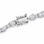 Close-up of the box clasp on the pear-cut tennis bracelet