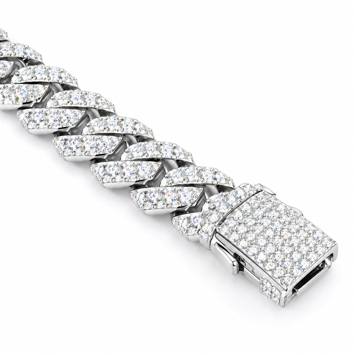 Close-up of the iced box clasp on an 8mm Cuban chain