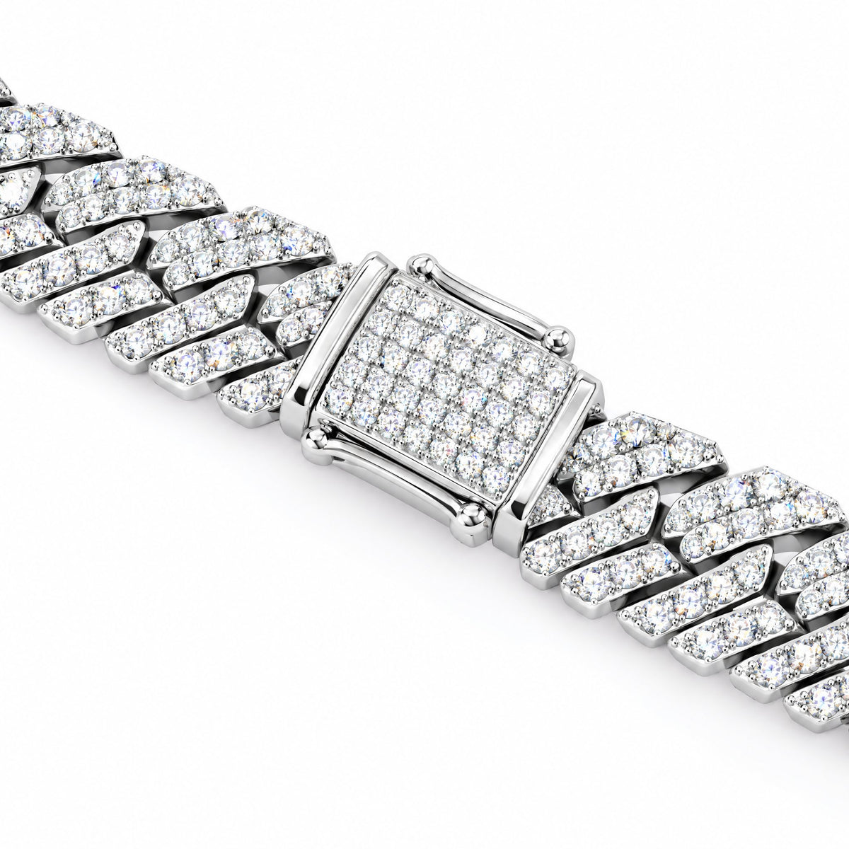 Close-up of the iced box clasp on the 8mm Cuban bracelet