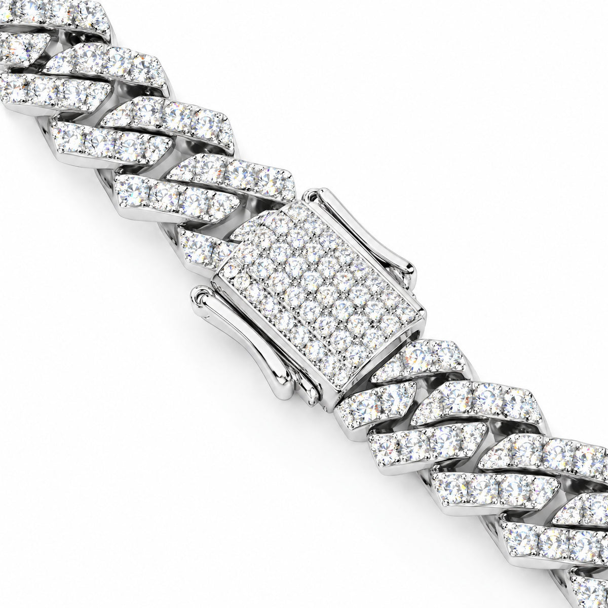 Close-up of the iced box clasp on a 10mm Cuban chain