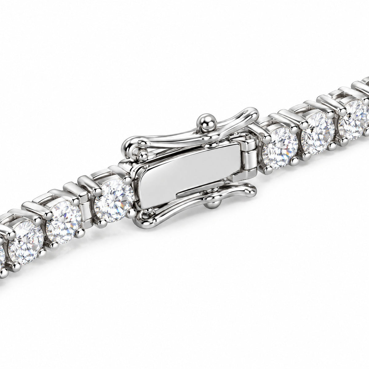 Close-up of the box clasp and safety catch on the 3mm tennis bracelet