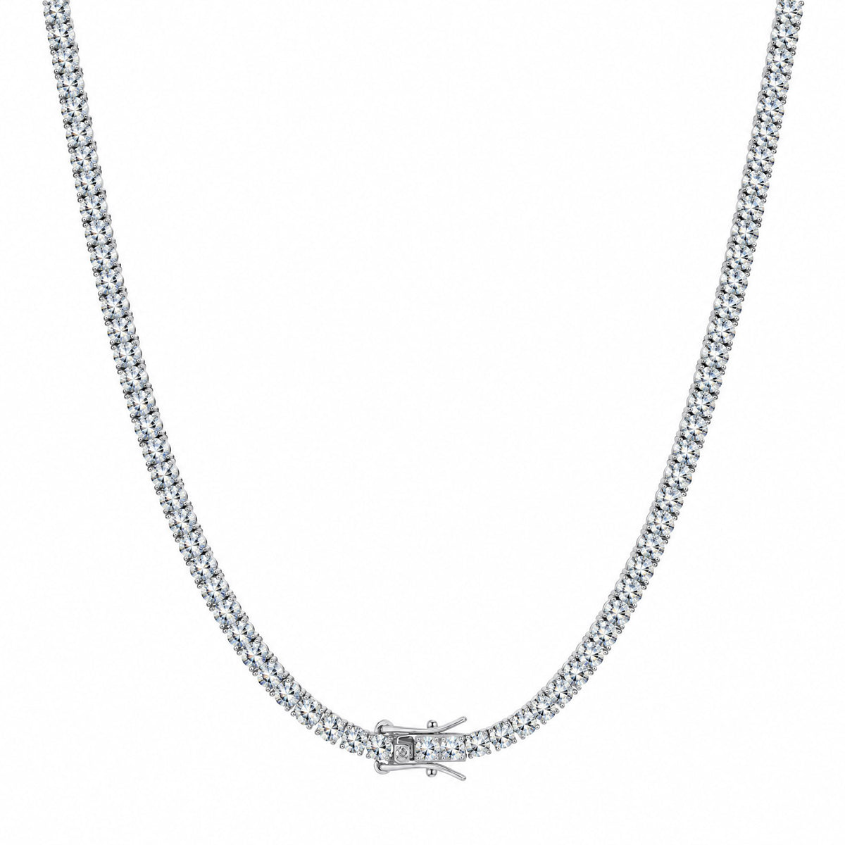 4mm moissanite tennis chain hanging in a U shape