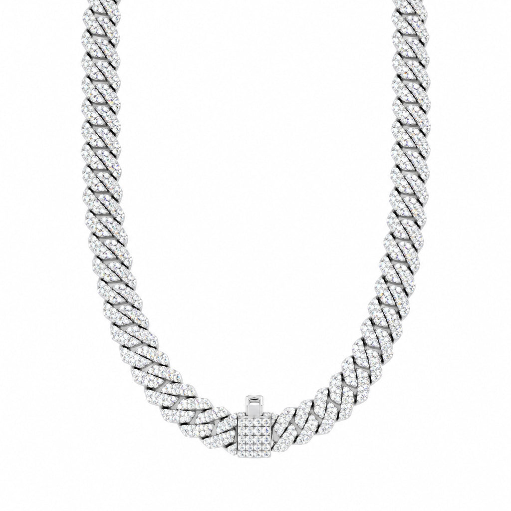 10mm Cuban link chain hanging in a U shape with the clasp at the bottom