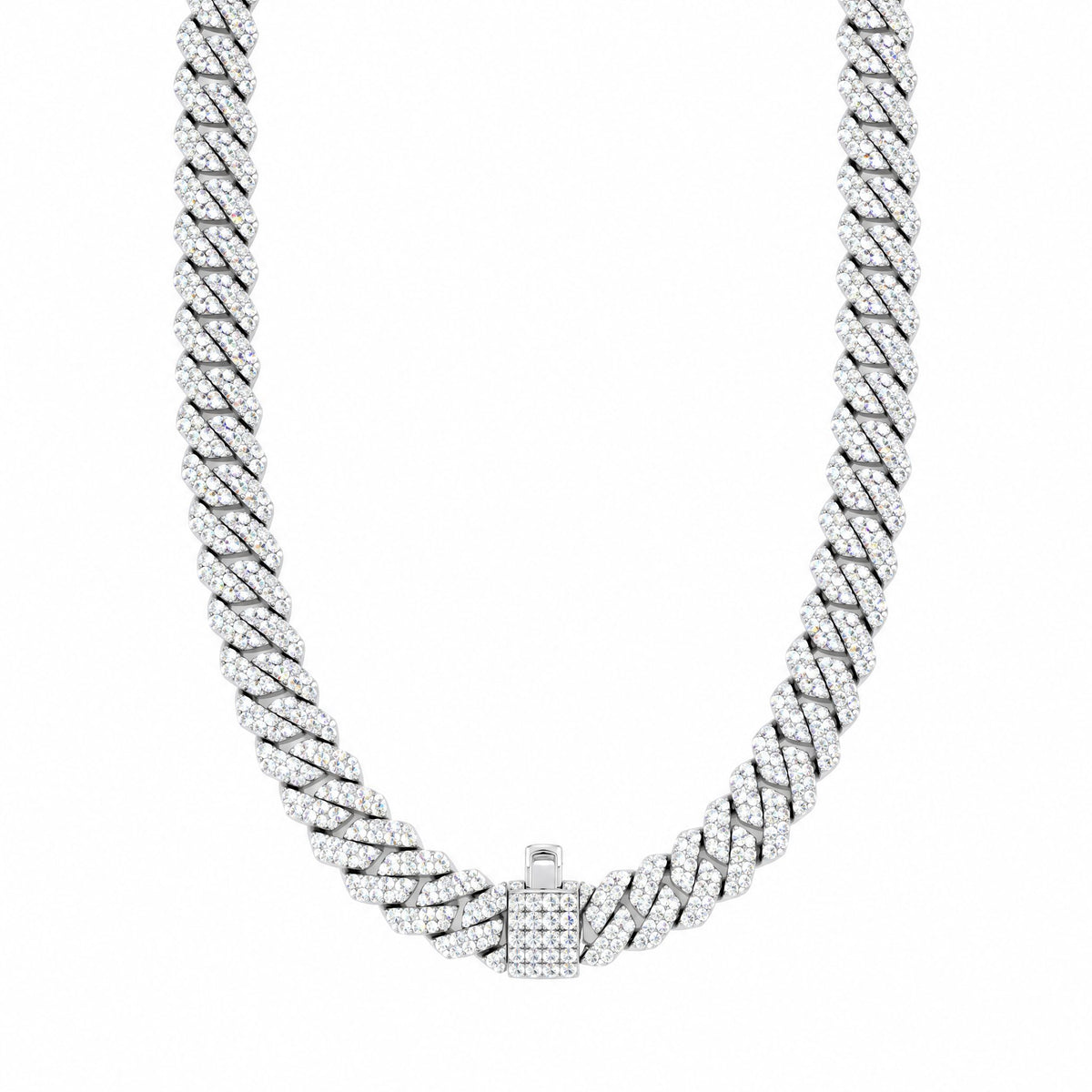 10mm Cuban link chain hanging in a U shape with the clasp at the bottom