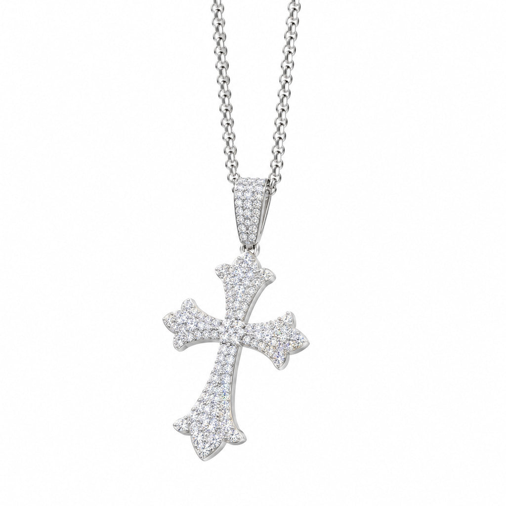 Front view of the floral-tip cross pendant