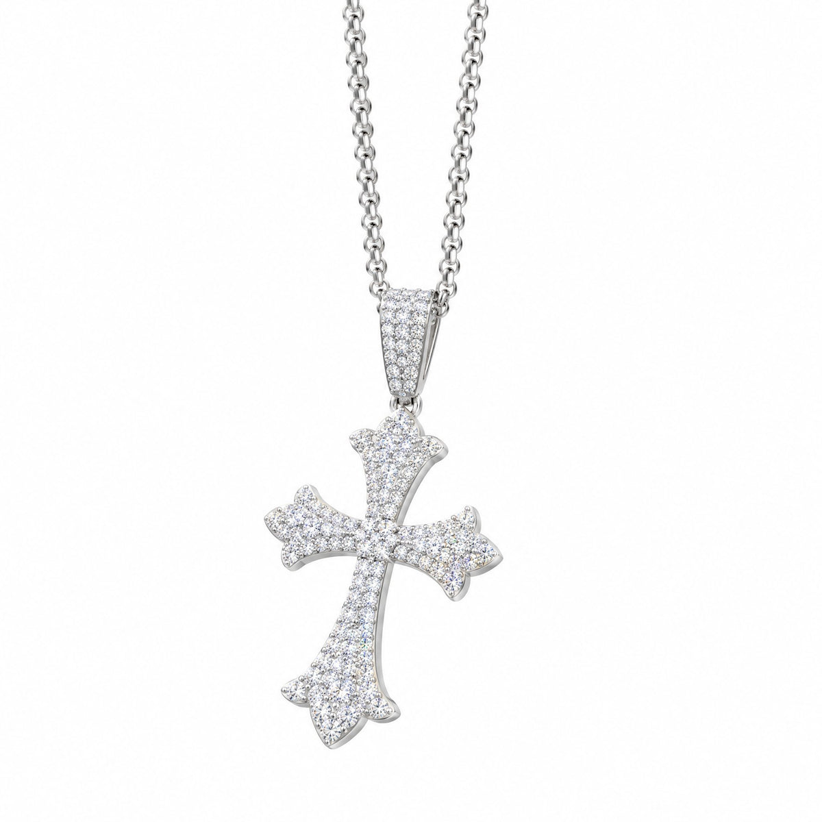 Front view of the floral-tip cross pendant