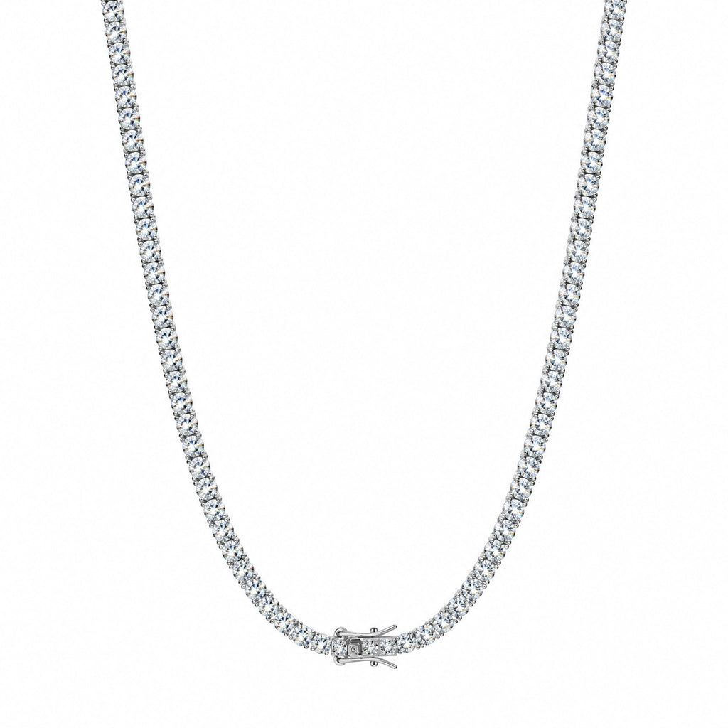 3mm moissanite tennis chain hanging in a U shape