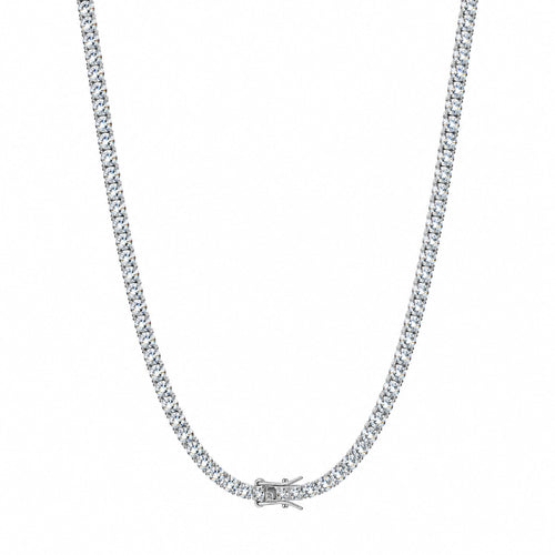 3mm moissanite tennis chain hanging in a U shape