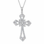 Statement cross pendant hanging from its bail and chain