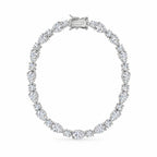 Pear-cut tennis bracelet standing upright as an oval
