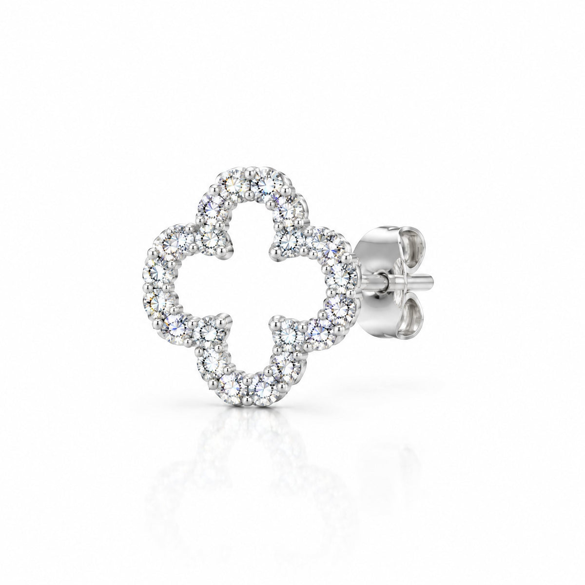 Single clover outline earring at an angle