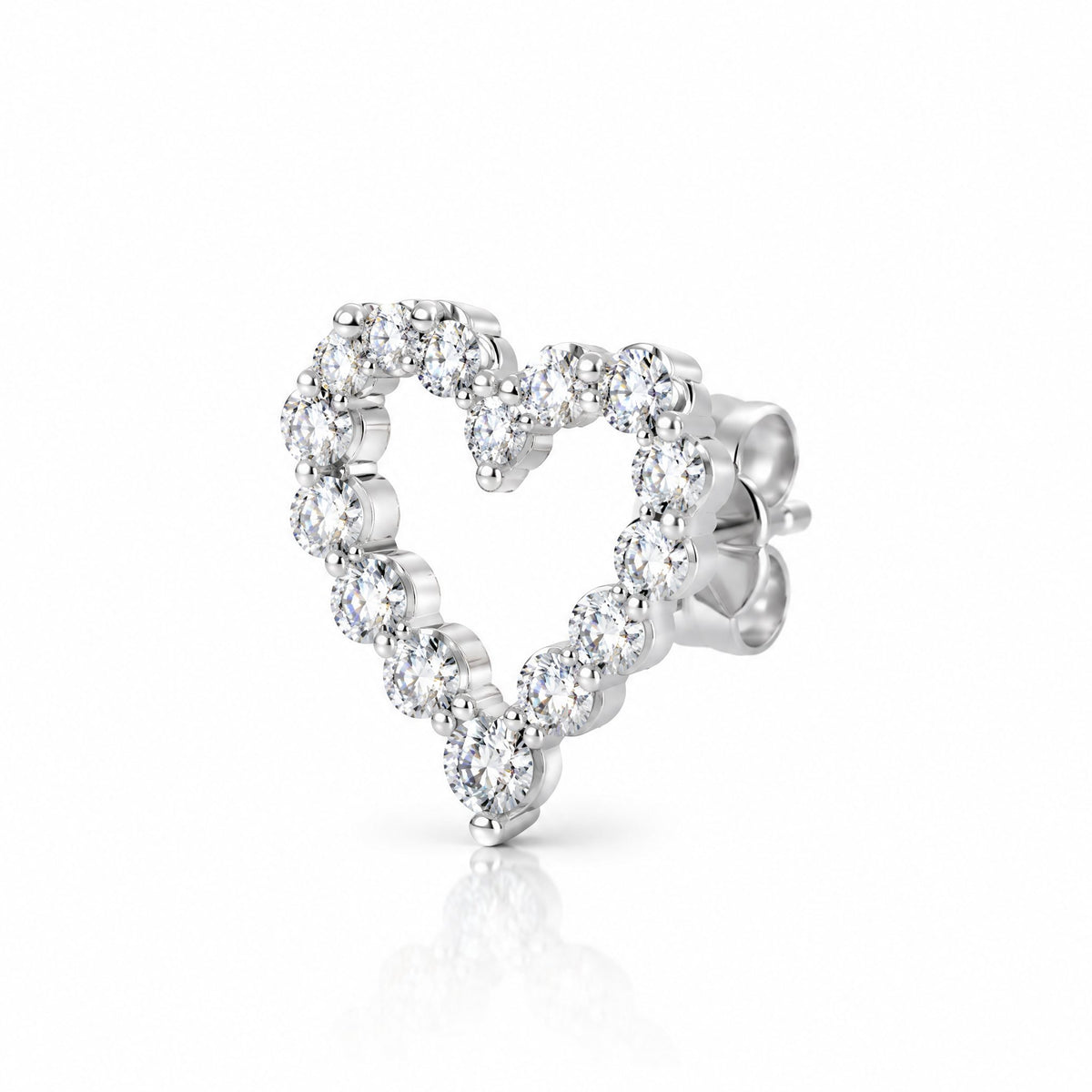 Single heart outline earring at an angle