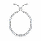 Adjustable tennis bracelet hanging open from its slider