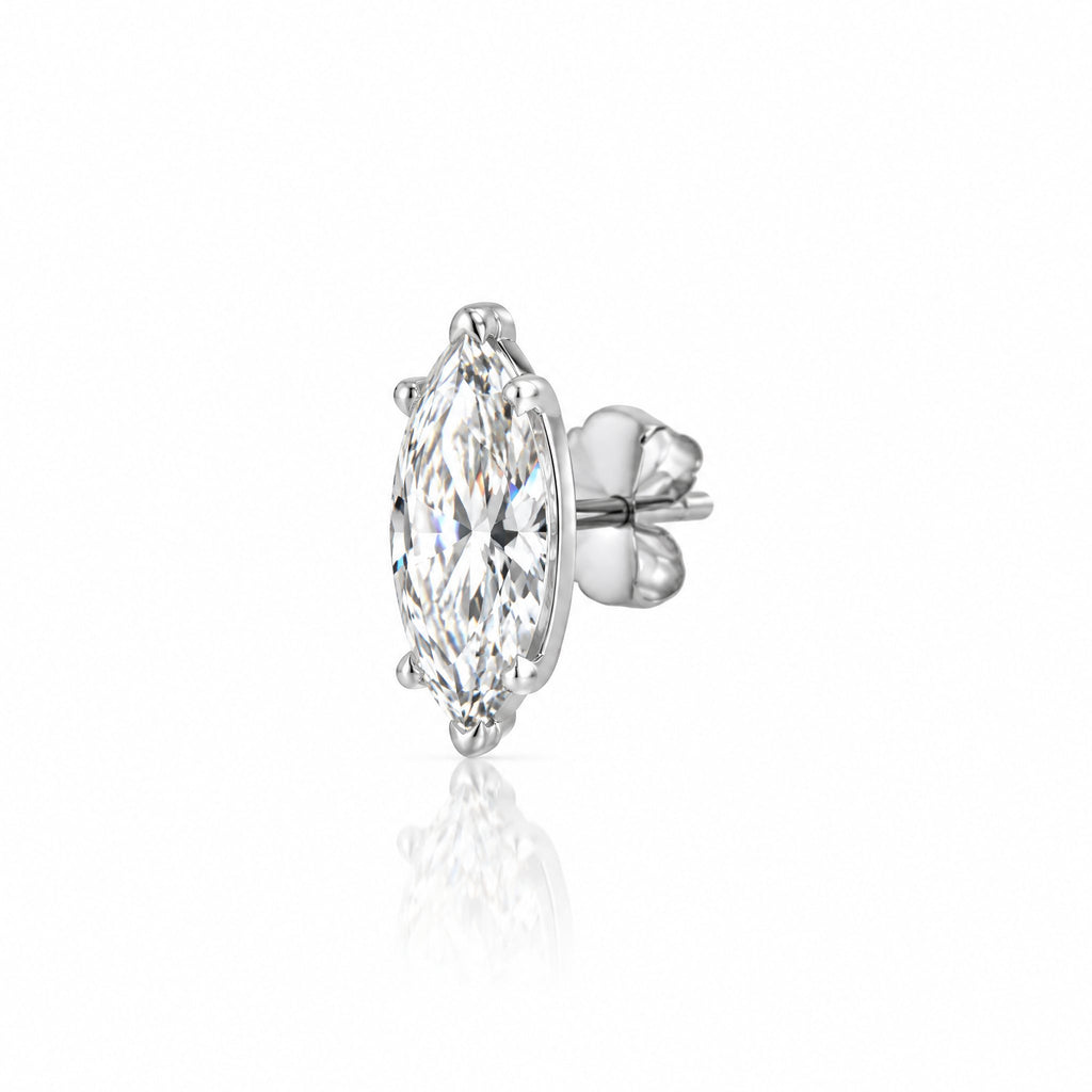 Single marquise stud earring at an angle