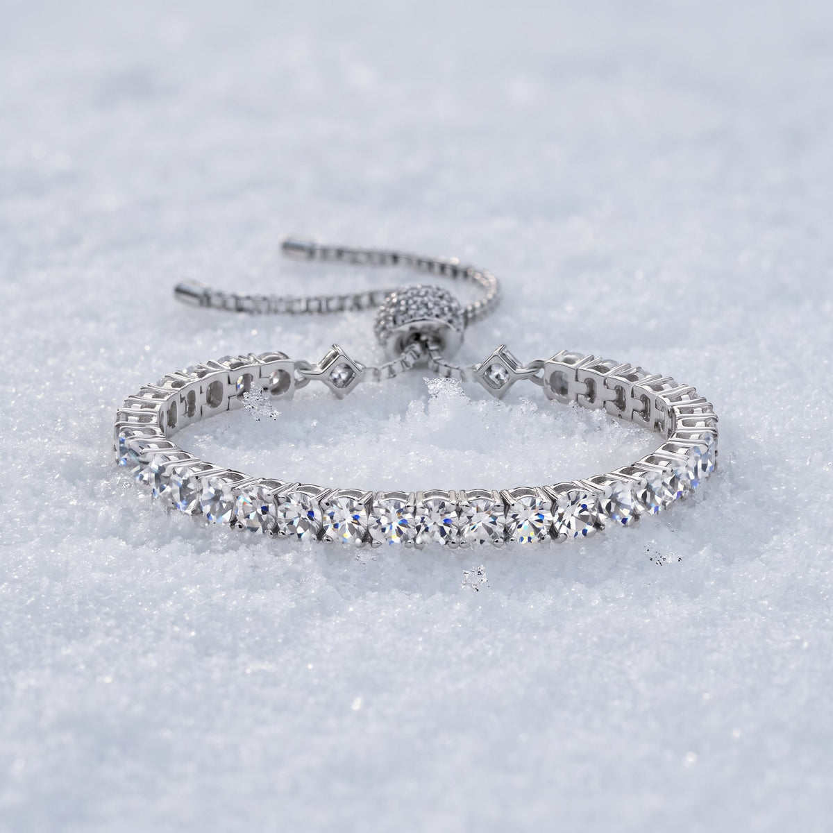 Adjustable tennis bracelet on snow