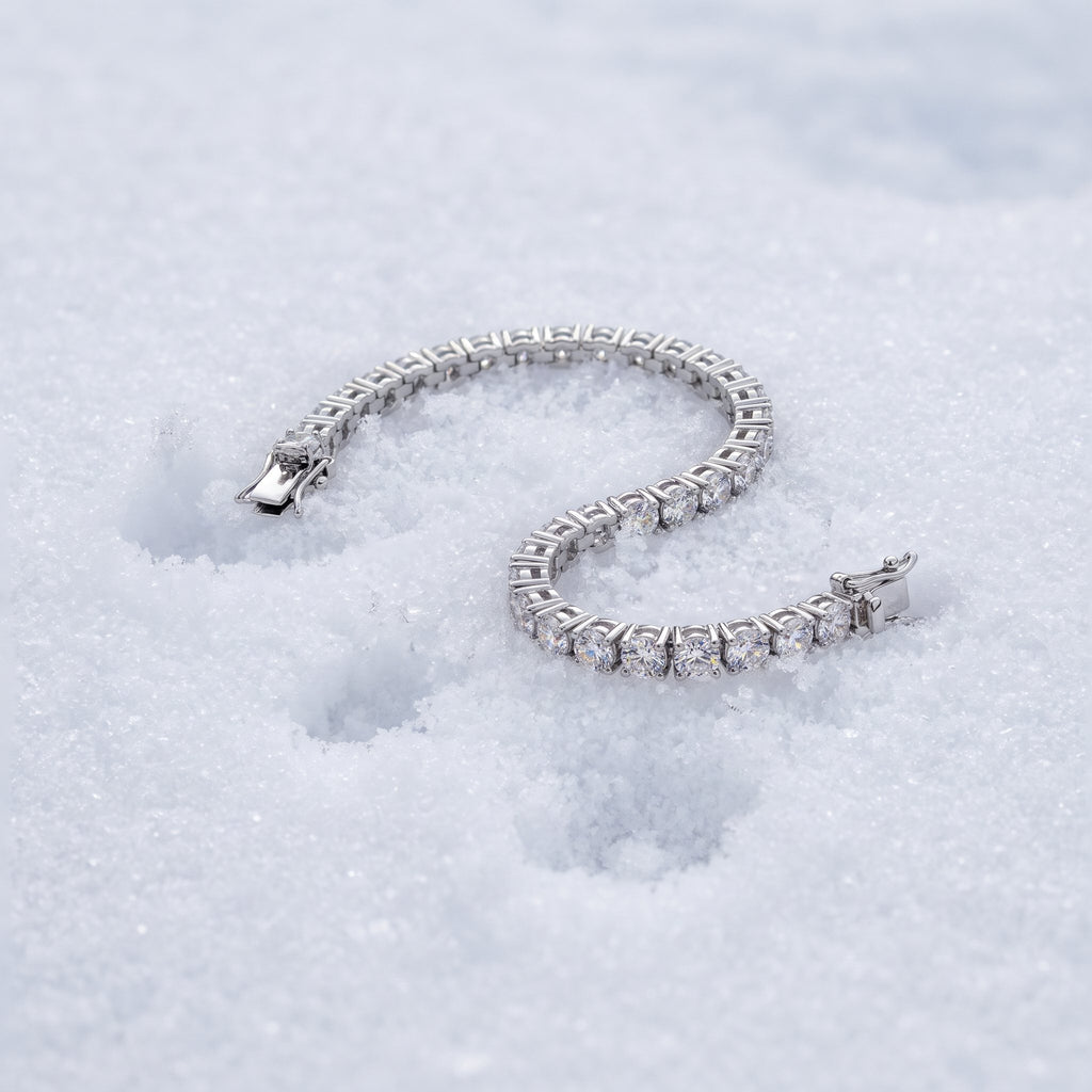 3mm tennis bracelet lying on snow
