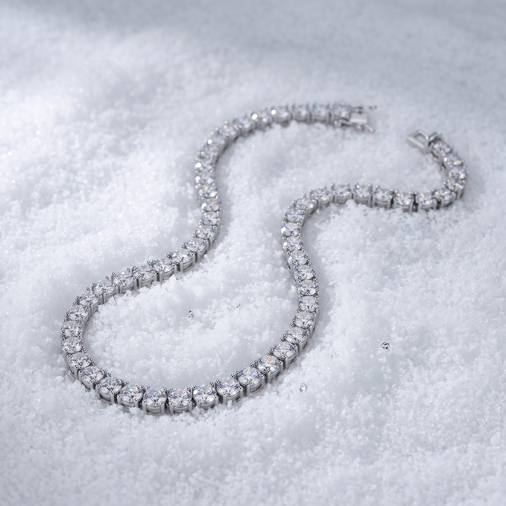 5mm tennis chain draped across snow