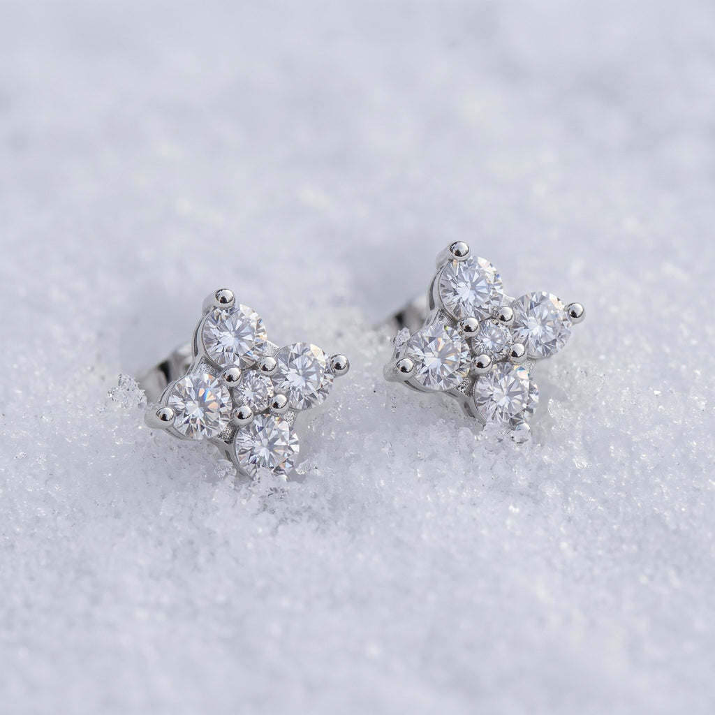 Pair of cluster stud earrings on snow