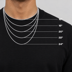 Chain length guide on a model showing 16 to 24 inch lengths