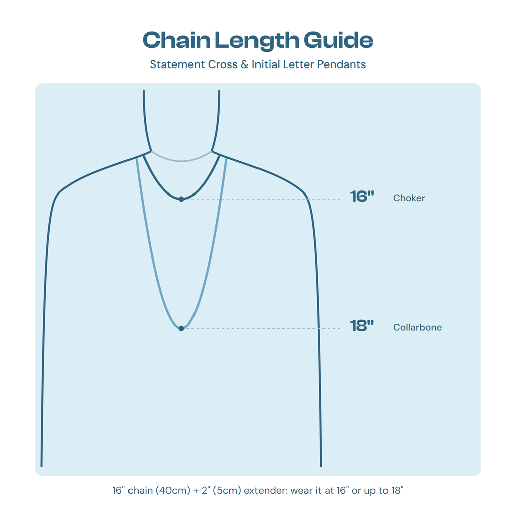 Chain length guide showing a 16 inch chain with a 2 inch extender