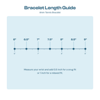 Bracelet length guide showing 6 to 9 inch sizes for the 4mm tennis bracelet