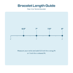 Bracelet length guide showing 6.5, 7, 7.5 and 8 inch sizes for the pear-cut bracelet