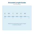 Bracelet length guide showing 6 to 8.5 inch sizes for the 3mm tennis bracelet