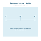 Bracelet length guide showing 7, 7.5 and 8 inch sizes for the 8mm Cuban bracelet