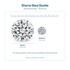 Stone size guide showing a 6mm centre stone and 2.3mm halo stones