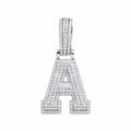 Block letter A initial pendant covered in moissanite, with a stone-set bail